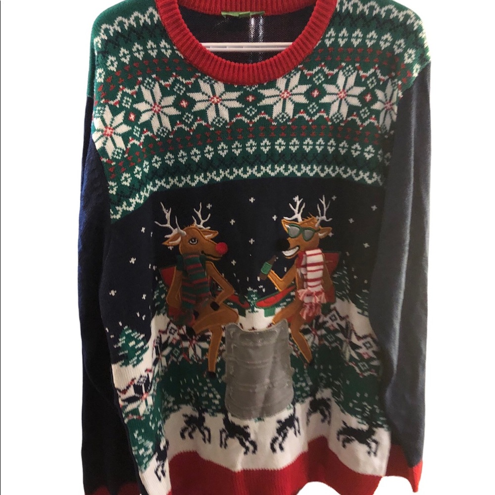 Drinking Reindeer Ugly Christmas Sweater Unisex XL 3D scarves
